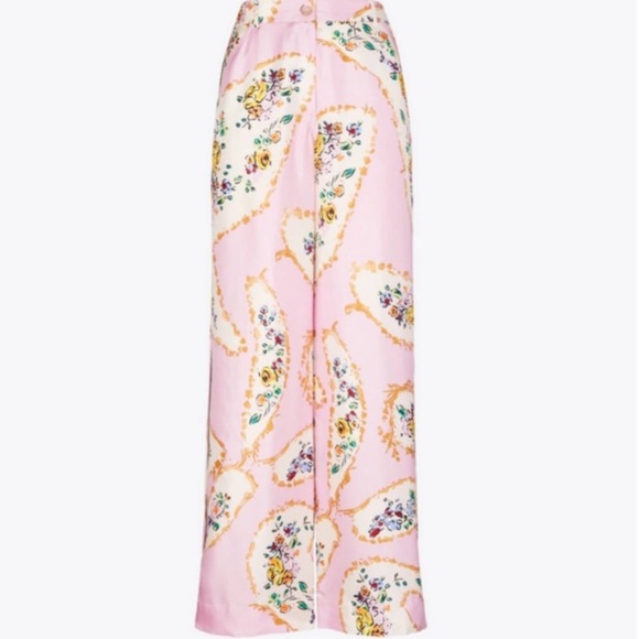 Tory Burch Silk Pastel Pink Floral Wide leg pants size 4 - Picture 4 of 11